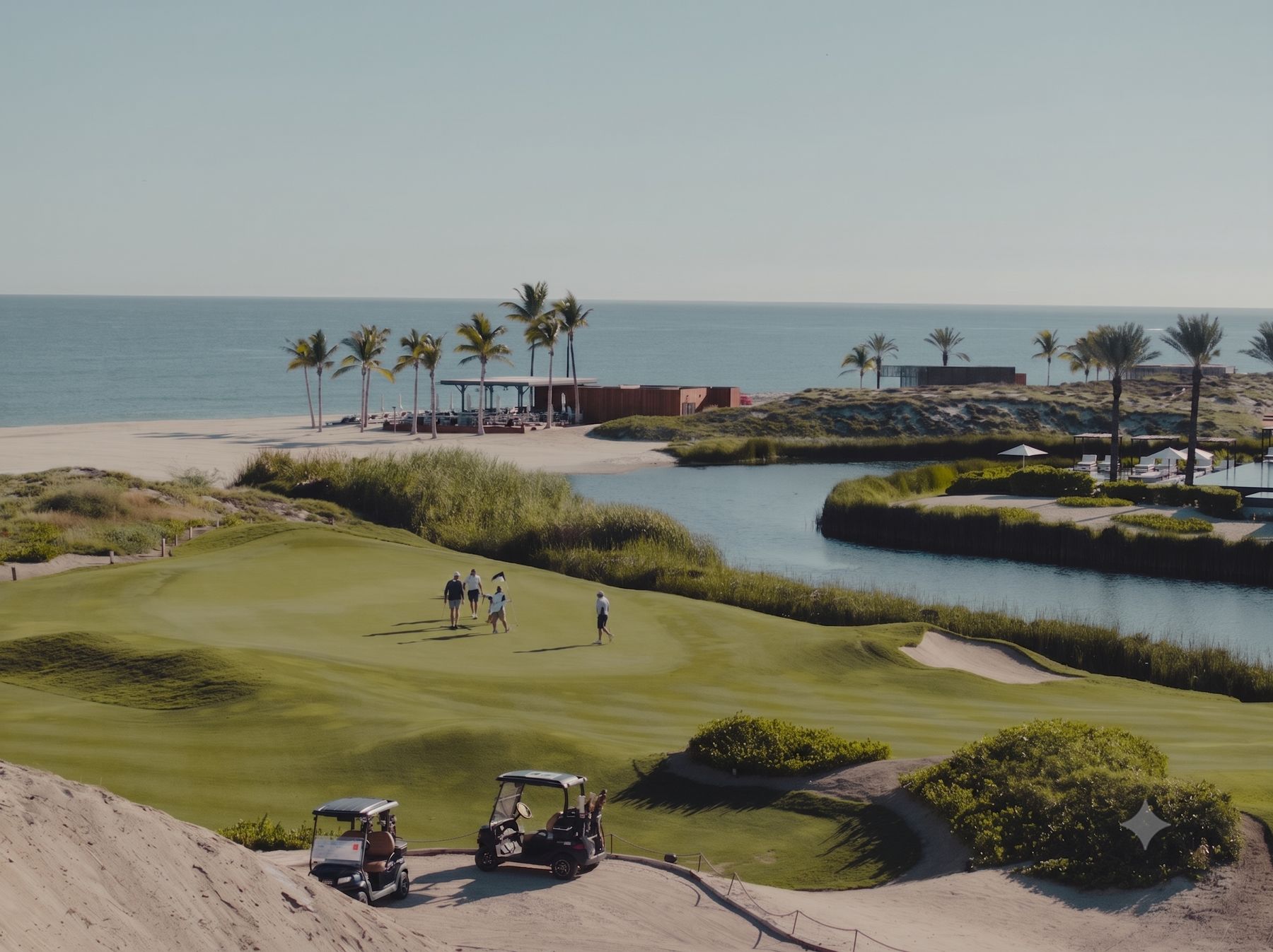 The Costa Palmas course winding along the estuary to the beach and the Sea of Cortez